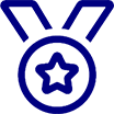 A blue medal with a star in the middle.